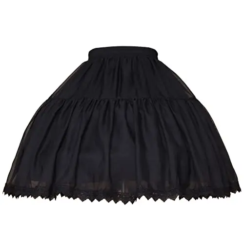 Women Girls Crinoline Short Petticoat 2 Hoops Skirt Chiffon Ball Gown with Lace Half Slip Underskirt