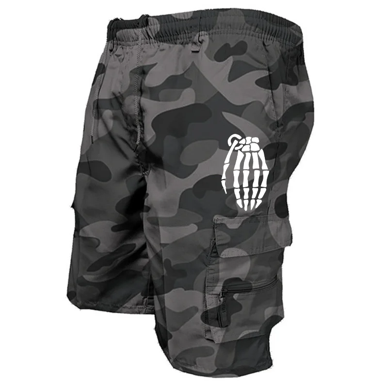 Summer New Wave Men's Shorts Skull Grenade Printed Men's Leggings Casual Jogging Shorts Loose Multi Pocket Camouflage Work