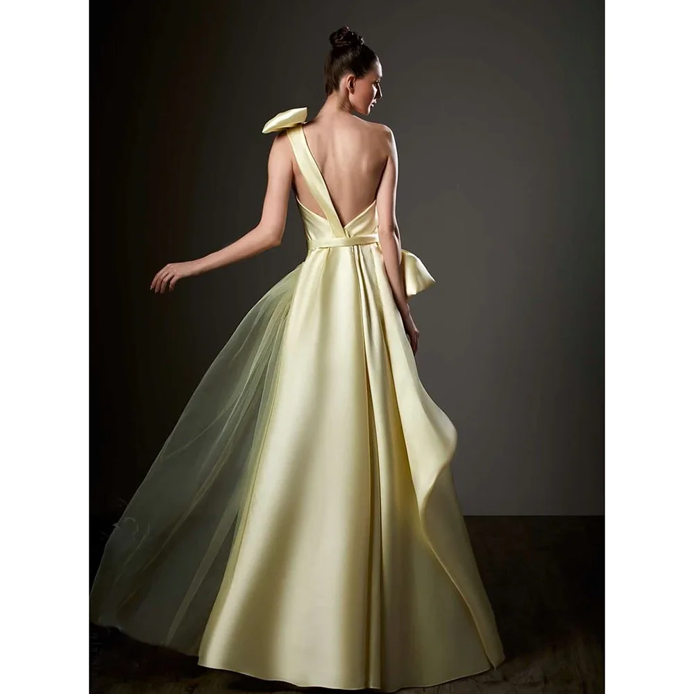 New Arrival Fashion One-Shoulder Prom Dress Yellow Elegant Pleat Floor Length A-Line Gowns Chic Formal Party Evening Dress