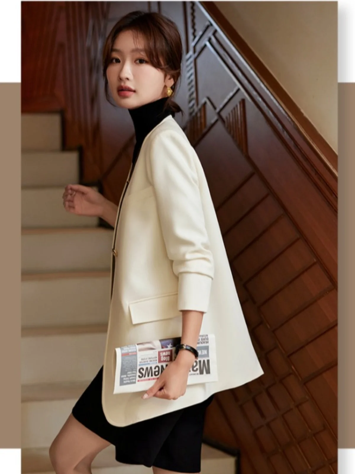 Spring Autumn White Suit Jacket Women's Casual Design Sensation High-End Feeling Street Style Loose Fit Small Western Clothes