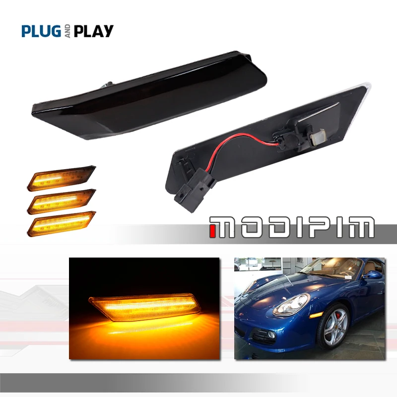 Sequential Amber LED Car Front Bumper Side Marker Turn Signal Lights For Porsche 911 Carrera Targa Turbo Boxster Cayman GT2 GT3