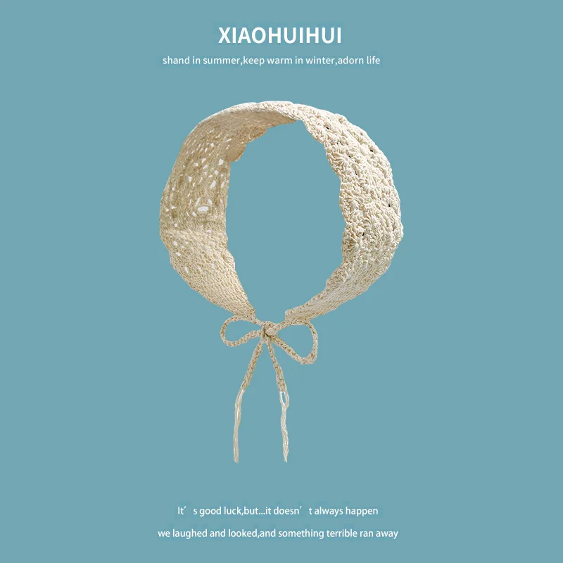 Solid Color Hollow Crochet Headband Strap Hair Bag Women Handmade