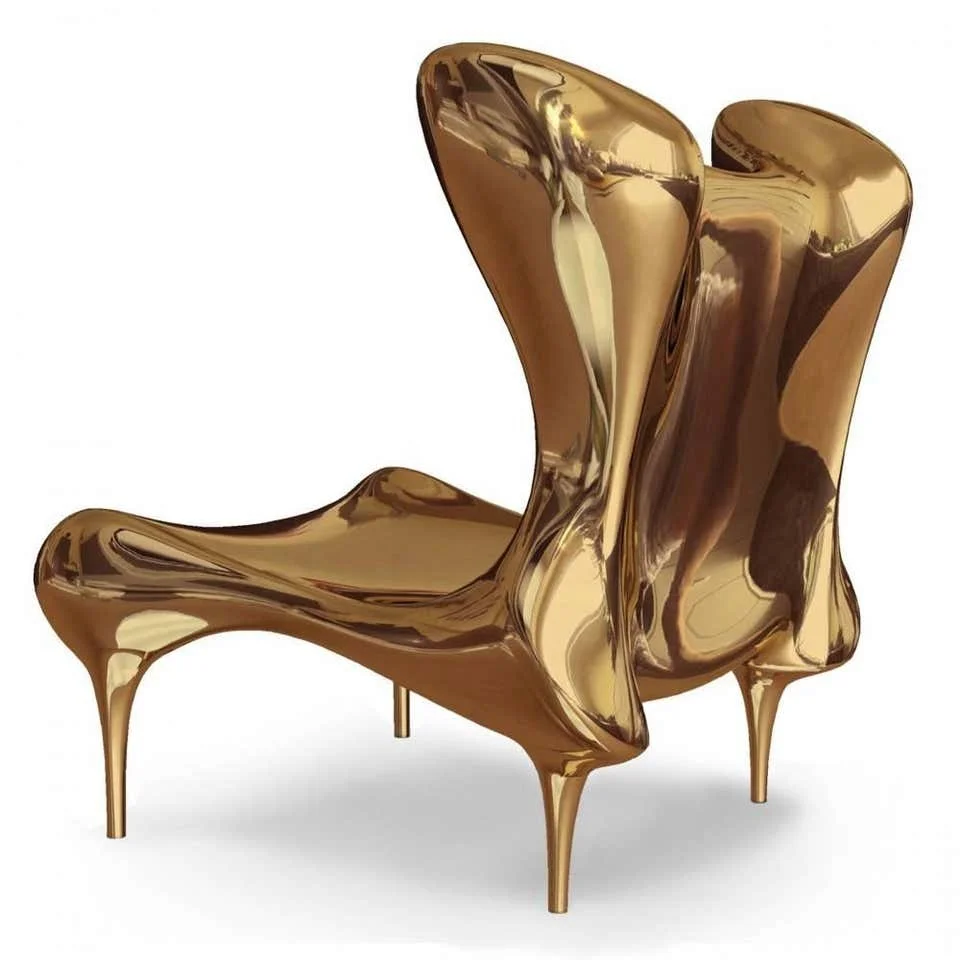 Modern Gold Shiny High Wingback Sofa Dining Chair Stainless Steel Metal Attractive Decor for Living Room Banquet Outdoor Use