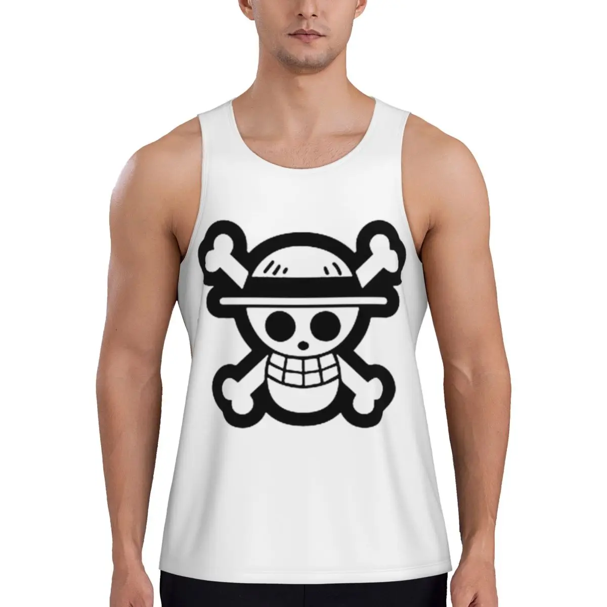 The Pirate King One Piece Herren-Fitnesskleidung, ärmelloses Unterhemd, Sommer-Bodybuilding-Muskel-Tanktop, Monkey D. Luffy Weste