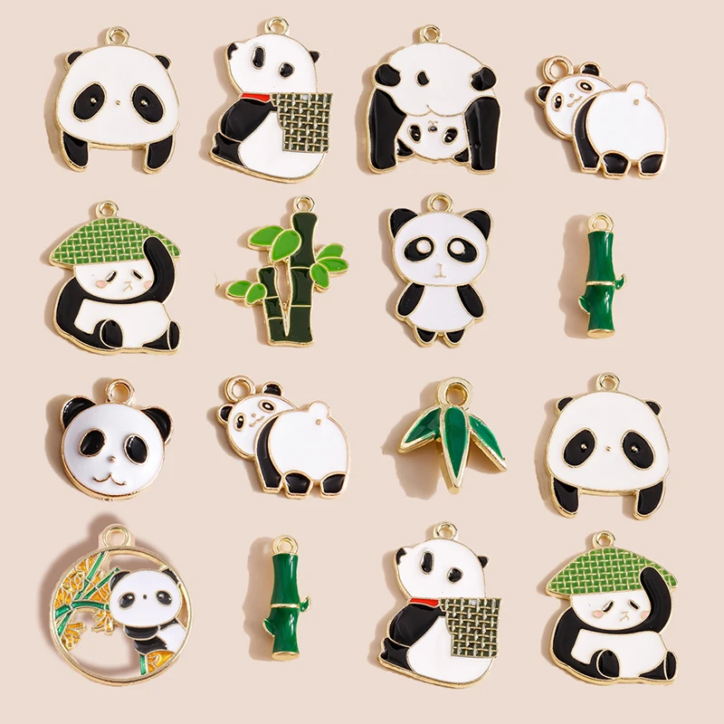 10pcs Mixed Cute Enamel Panda Charms for Jewelry Making Animal Charms Pendants DIY Handmade Necklace Bracelets Earrings