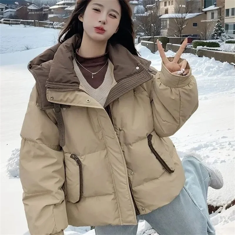 Korean Version Short Contrasting Color Cotton Jacket For Women In Winter 2025 New Small And Fashionable Thick Cotton Jacket Coat