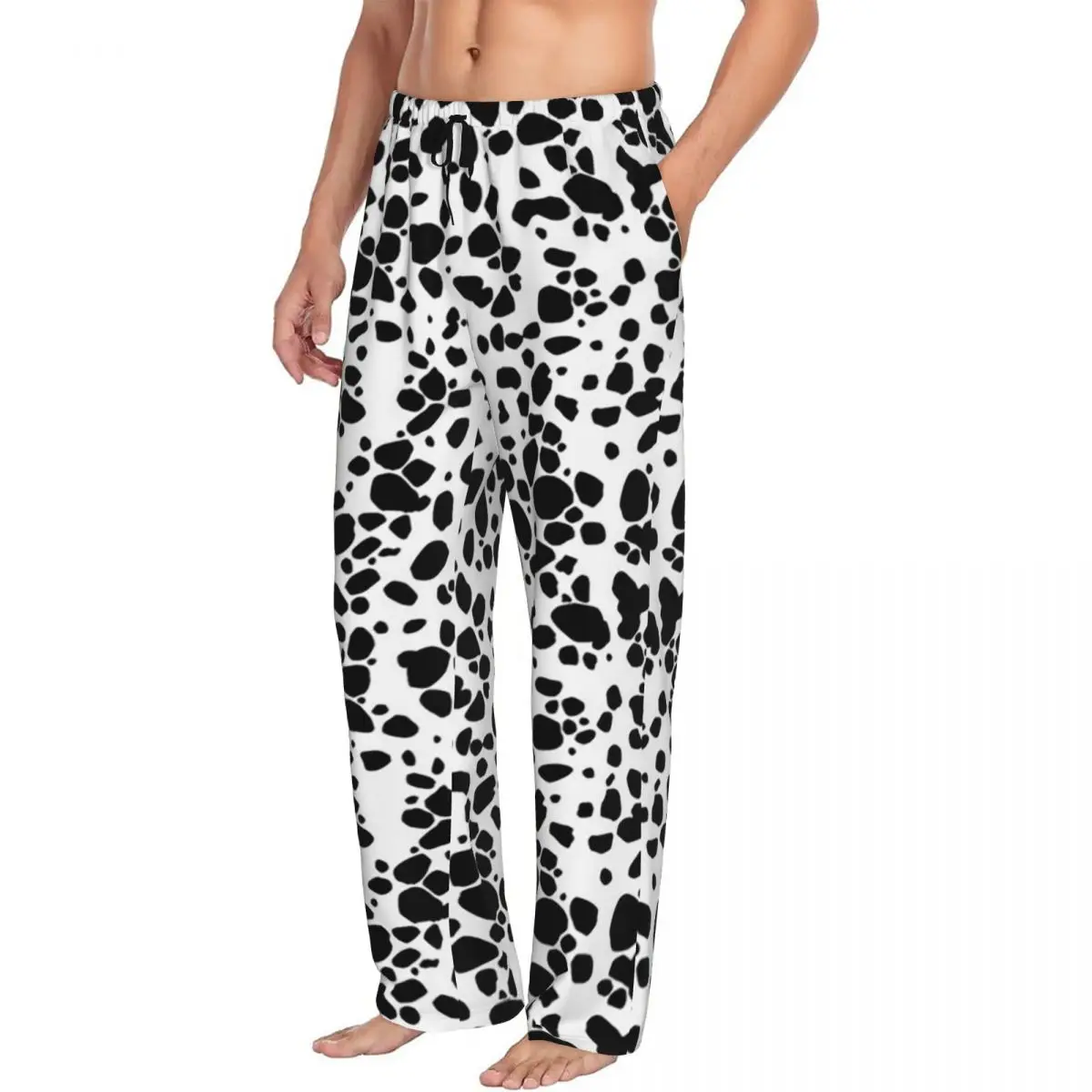 Custom Dalmatian Dog Texture Pajama Pants Men Sleepwear Sleep Lounge Bottoms with Pockets