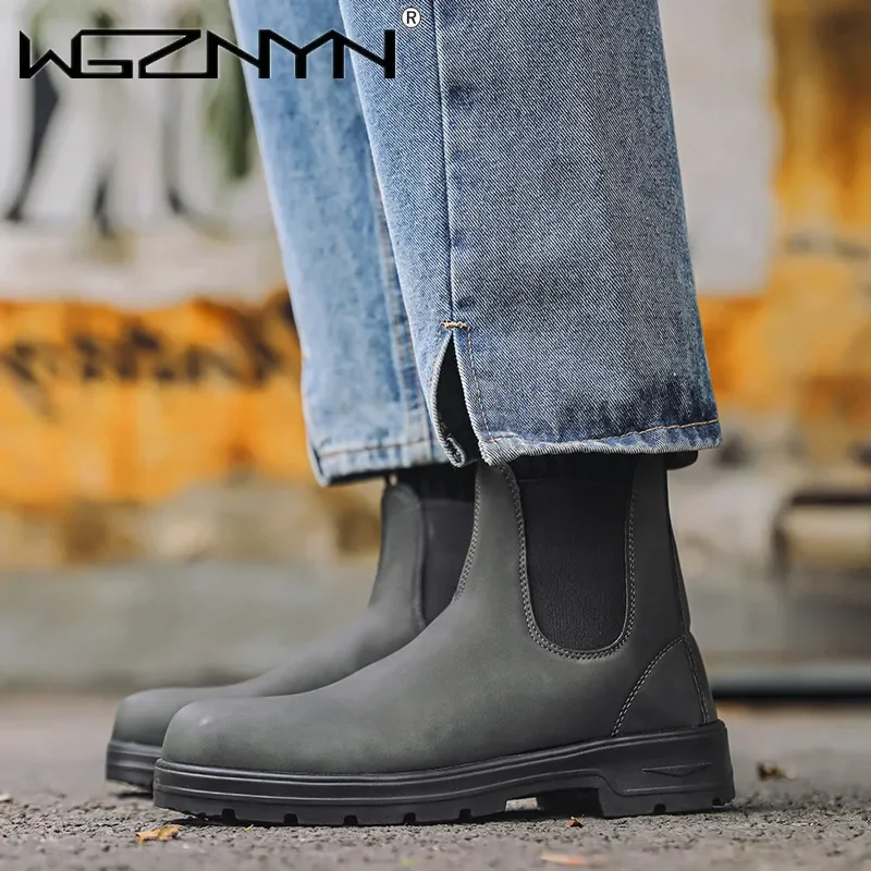 

2026 Мужские ботинки Высококачественные нейтральные ботинки челси для пар Женская обувь Мягкая кожа Нескользящая мужская обувь Botas Размер 35-48