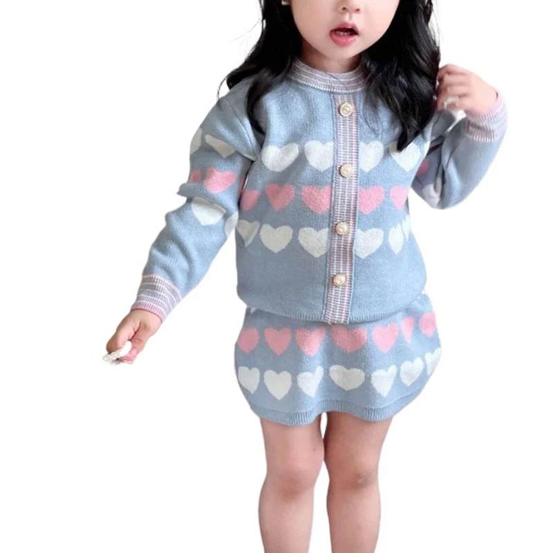 Girls Clothes Set Long Sleeve Kids Sweaters Kids Wear Knitted Cardigan and Skirt New Clothing Suit for Children Baby Girl Sets