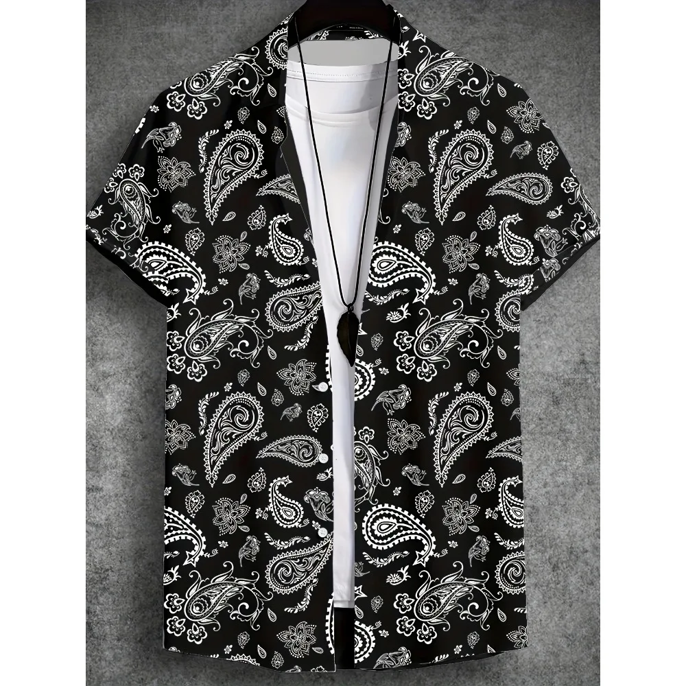 Classic Vintage Paisley Floral Print Multi Style Hawaiian Aloha Shirt Men Lightweight Short Sleeve Travel Button Blouse