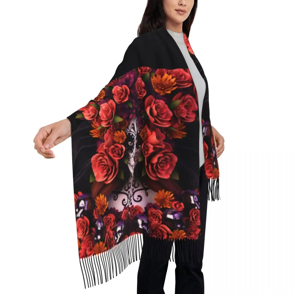 Custom Print Halloween Catrina Sugar Skull Scarf Women Men Winter Warm Scarves Day Of The Dead Mexican Lady Shawls Wraps