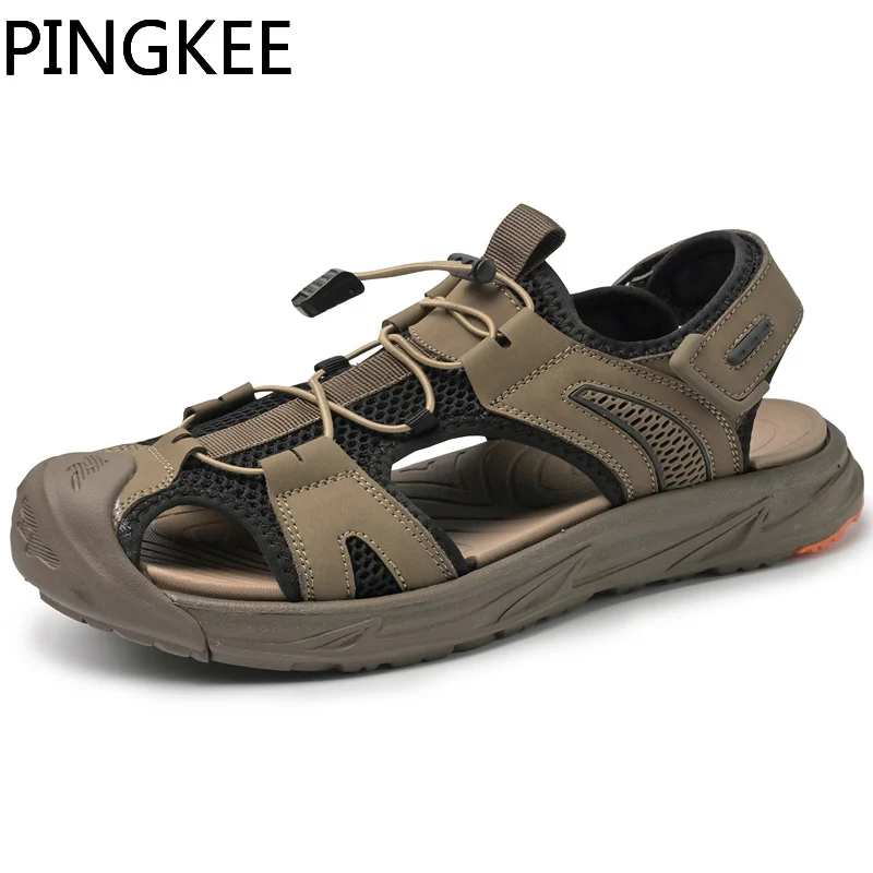 PINGKEE Lace Lock Water Aqua Webbing Lining Toe Bumper Cross Strap Closure Sandals Man Summer Cushion Hiking Sandals For Men