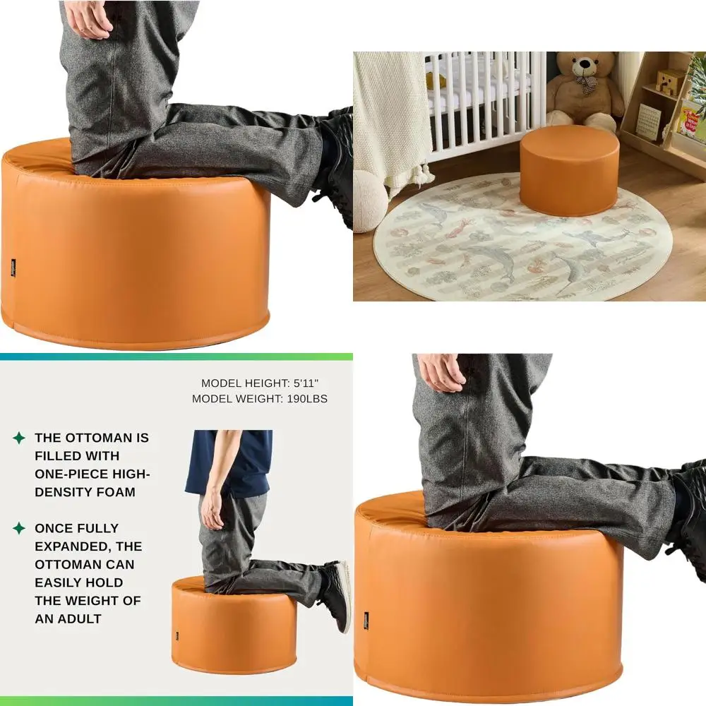 

Sturdy 22 Boho Geometric Ottoman with Foam Filling, Ideal for Kids Playroom, Footrest, and College Dorm in Burnt Orange PU Leath
