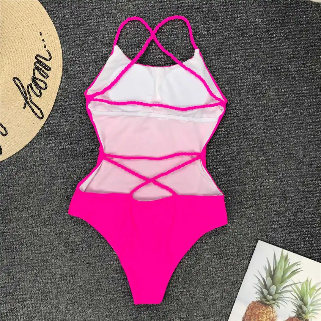 7 Farben 2026 Geflochtener Riemen Kreuzrücken Sexy Einteiliger Badeanzug Damen Bademode Badeanzug für Frauen Schwimmkleidung V127 – Detail 34