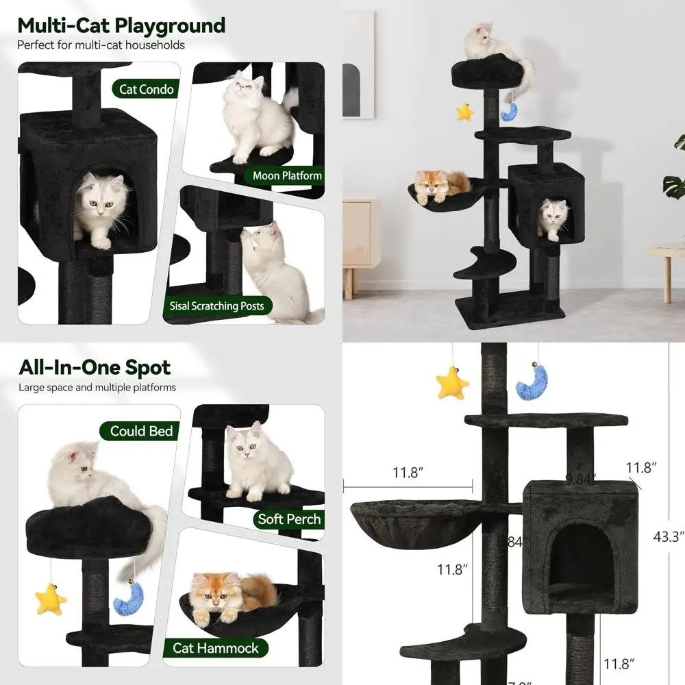 

Compact Gothic-Style Cat Tree for Petite Kittens: 43 Play Center with Scratching Post, Perch, Hammock & Toy