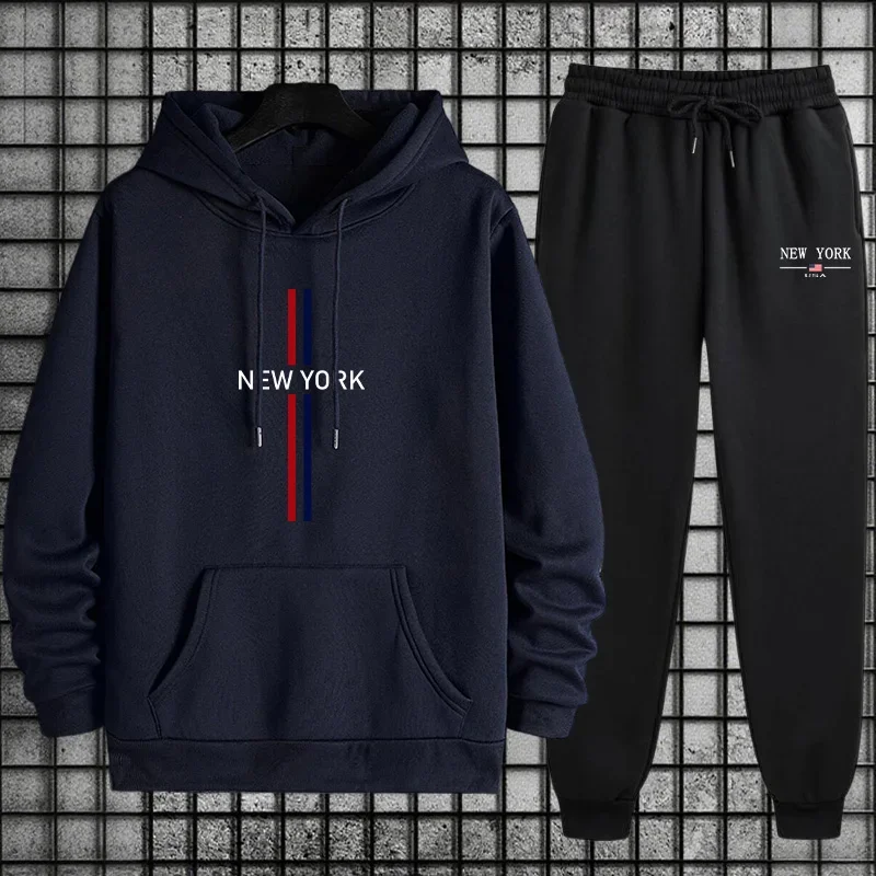 2026 Fall/winter Hot Sale Men's Tracksuit Hooded Sweatshirt and Jogger Pants Clssic Daily Casual Sporty Hoodie Outfit 2pcs Set