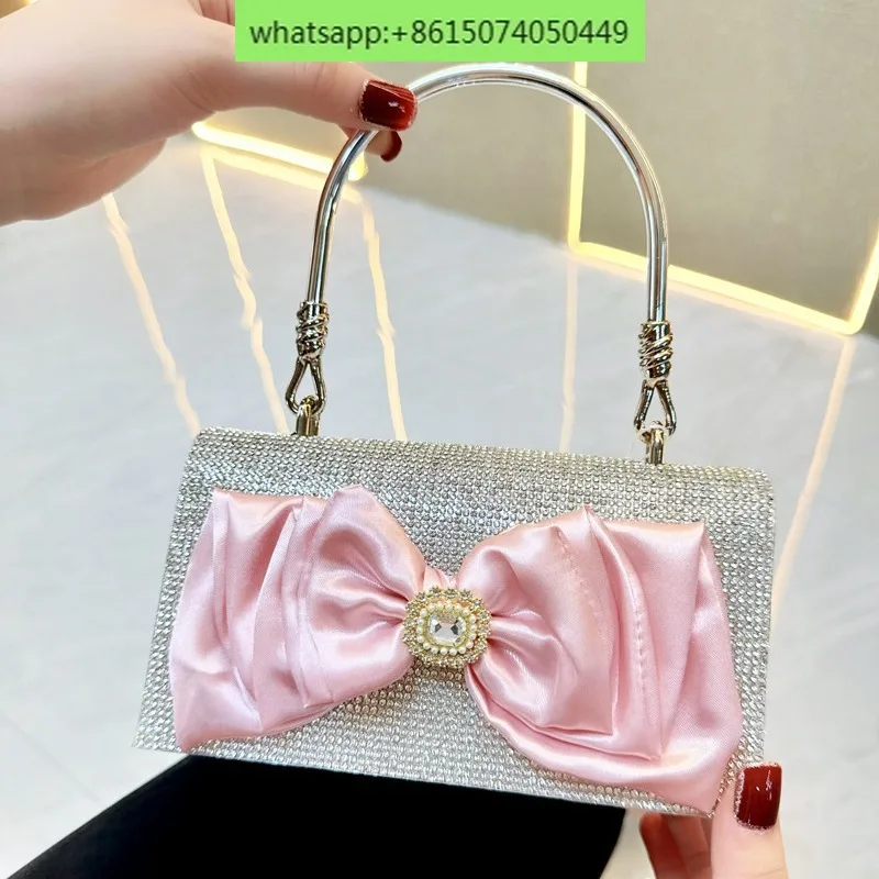 

Retro full rhinestone bow chain small square bag dinner bag rhinestone handbag messenger bag