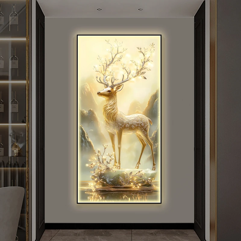 

Modern Light Luxury Entrance LED Decorative Painting Home Decoration Bedroom Corridor Living Room High End Elk Mural Lamp