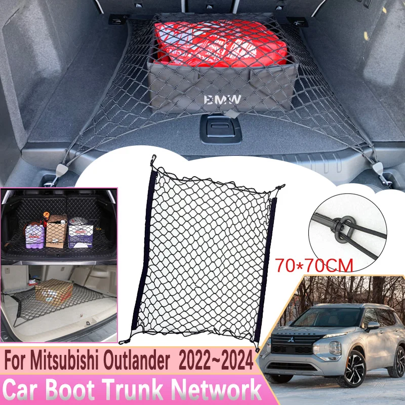 for Mitsubishi Outlander PHEV 2022 Accessories 2023 2024 ES SE GM Car Boot Trunk Network Hooks Mesh Net Cargo Organizer Storage