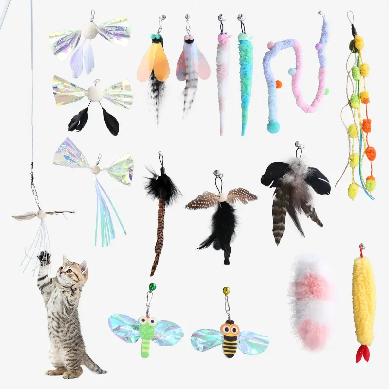 Cat Teaser Wand Toy Replacement Head Caterpillar Mouse Feather Freely Change Accessories DIY Cat Stick Funny Kitten Supplies