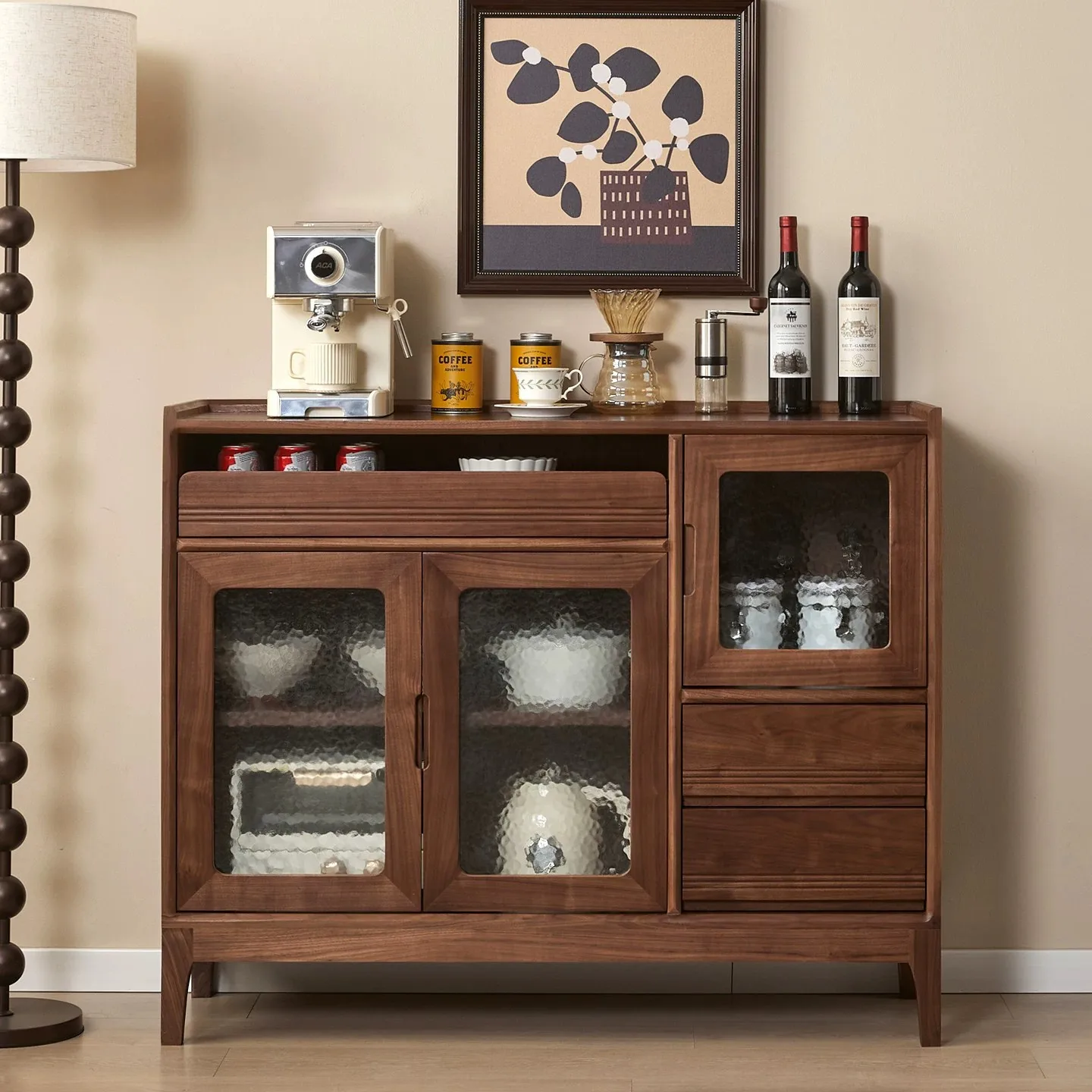 North American black walnut sideboard, living room household storage cabinet, multifunctional storage cabinet, all-solid wood te