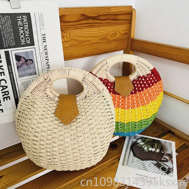 

Women's Half-Moon Woven Bag Top Handle Hollow Out Beach Summer Vacation Bohemian Handmade Korean Style