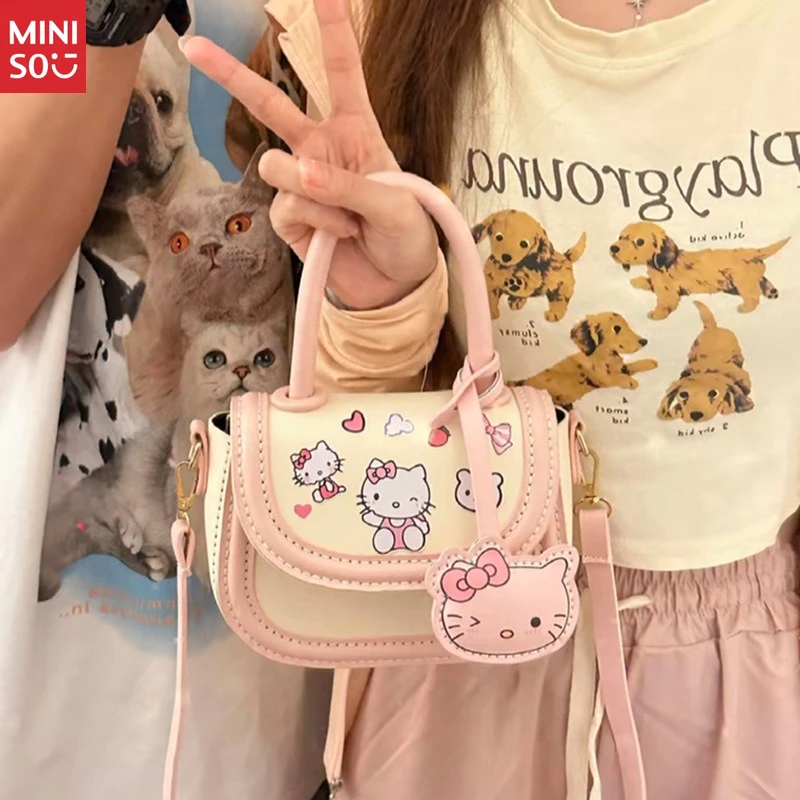 Kit DIY Tas Selempang Hello Kitty Miniso, Set Kerajinan Rajut Tangan dengan Cinnamoroll