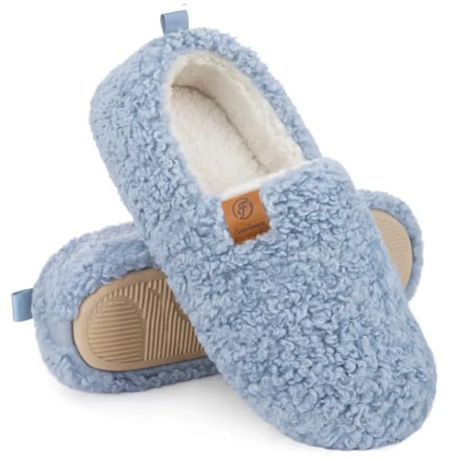 

EverFoams Women's Soft Curly Full Slippers Memory Foam Lightweight House Shoes Cozy Loafer with Polar Fleece Lining
