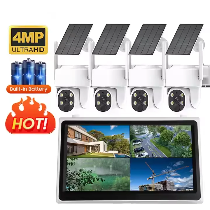 10.1 Inch LCD Screen 4MP 4CH Solar Indoor Camera 8 PCA 1-Year 2.8mm CMOS Battery Operated Supports WiFi SD Card Memory Card
