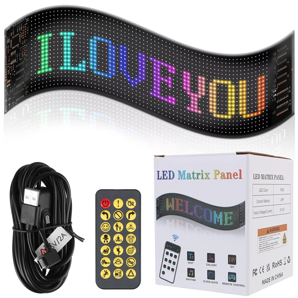 BT APP For Car Store Hotel Bar Car LED Sign LED Matrix Pixel Panel Night Light Universal DIY Programmable Flexible LED Display