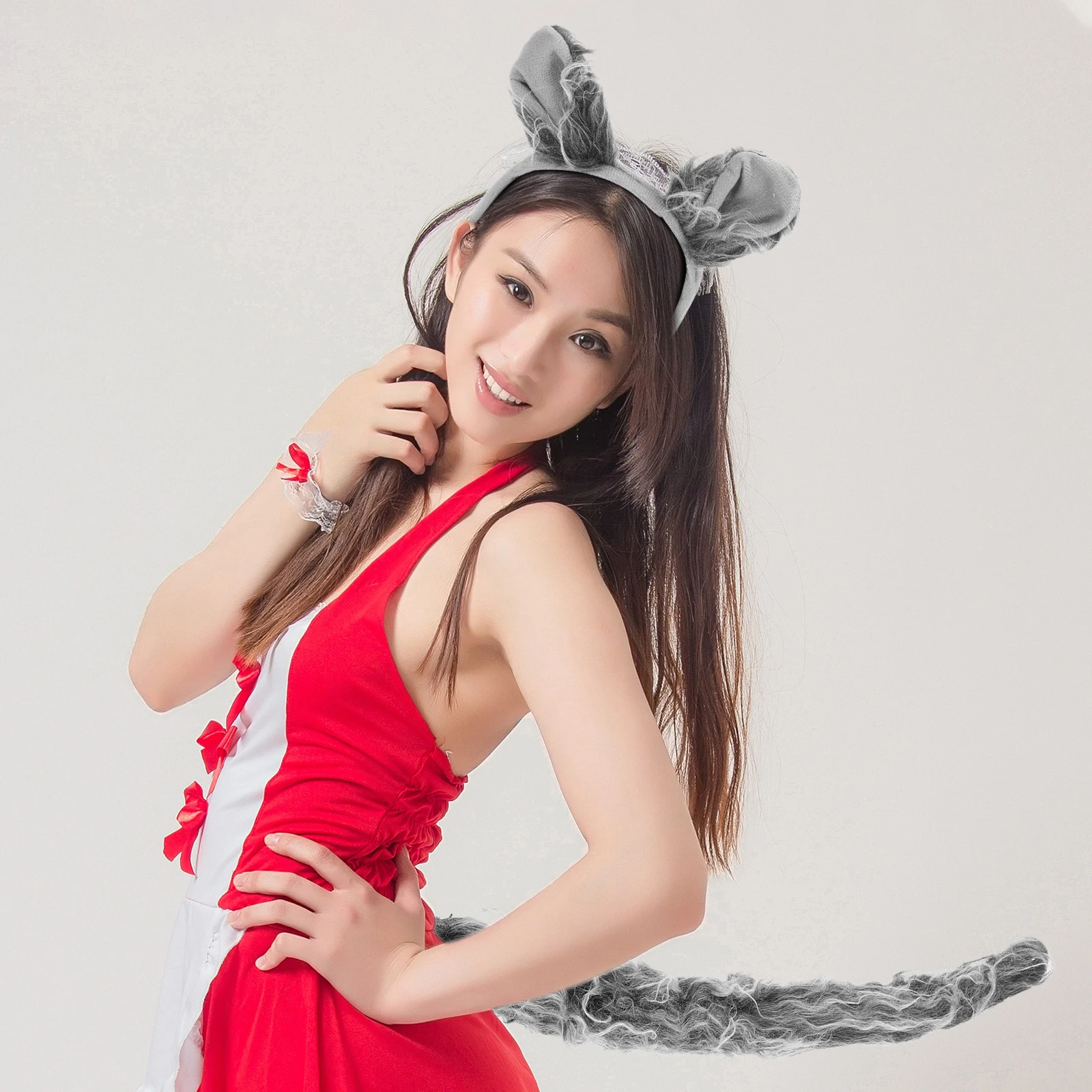

Gray Wolf Headdress Tail Set Animal Accessories Women Kids Costume Ears Halloween wolf ears tail set soft materials themed