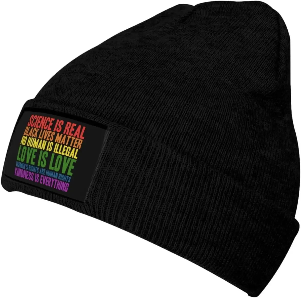 

Rainbow Science is Real Black Lives Matter Equality Pride Beanie Hat for Women Men Winter Cuffed Knit Skull Cap