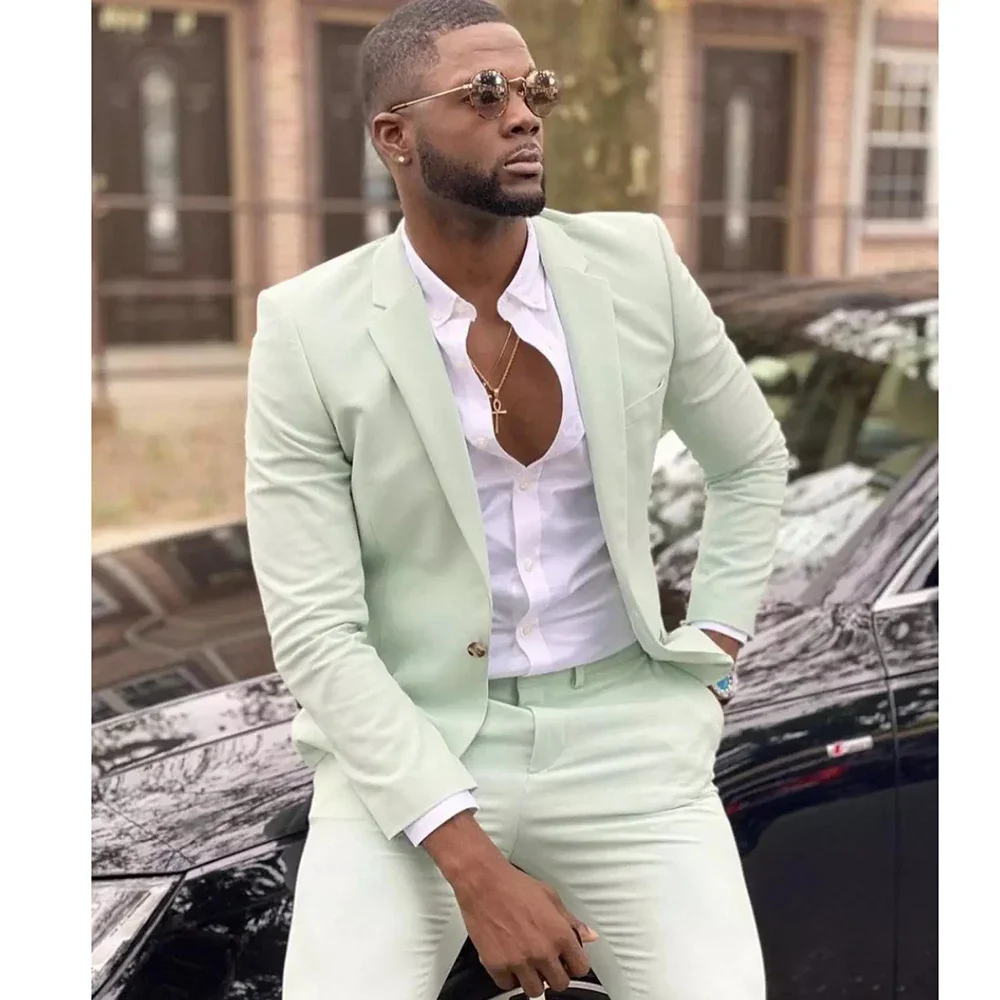 

Summer Fashion Men Suits 2 Piece Chic Notch Lapel Male Blazer Set Elegant Groom Wedding Tuxedo Slim Casual Costume Homme 2024