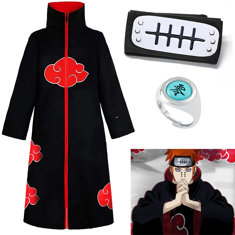Naruto Akatsuki คอสเพลย์เครื่องแต่งกายชุดเด็กผู้ใหญ่ขนาดอะนิเมะ Uchiha Itachi Tobi Cos Props เสื้อคลุม Headbands แหวนหน้ากากอุปกรณ์เสริม