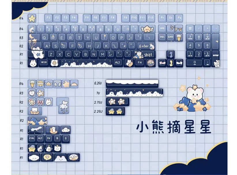 Cute Bear 140 klawisze MOA wysokiej jakości Cute Key Cap niedźwiedź kwadratowa sublimacja mechaniczna klawiatura akcesoria