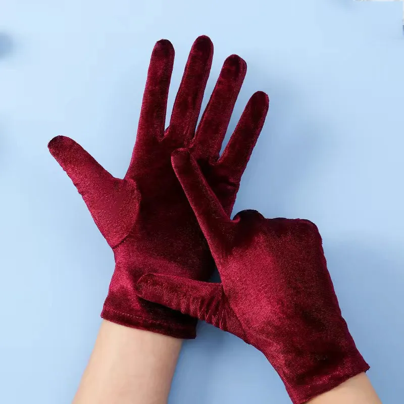 Women's Short Opera Velvet Gloves Elastic Wrist Length Banquet Gloves Tea Party Costume Gloves