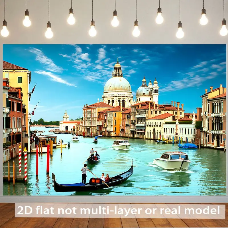 Venice Italy Canal Gondola Basilica Cityscape Tapestry 2D Flat Printing Wall Hanging Backdrop for Living Room Bedroom European