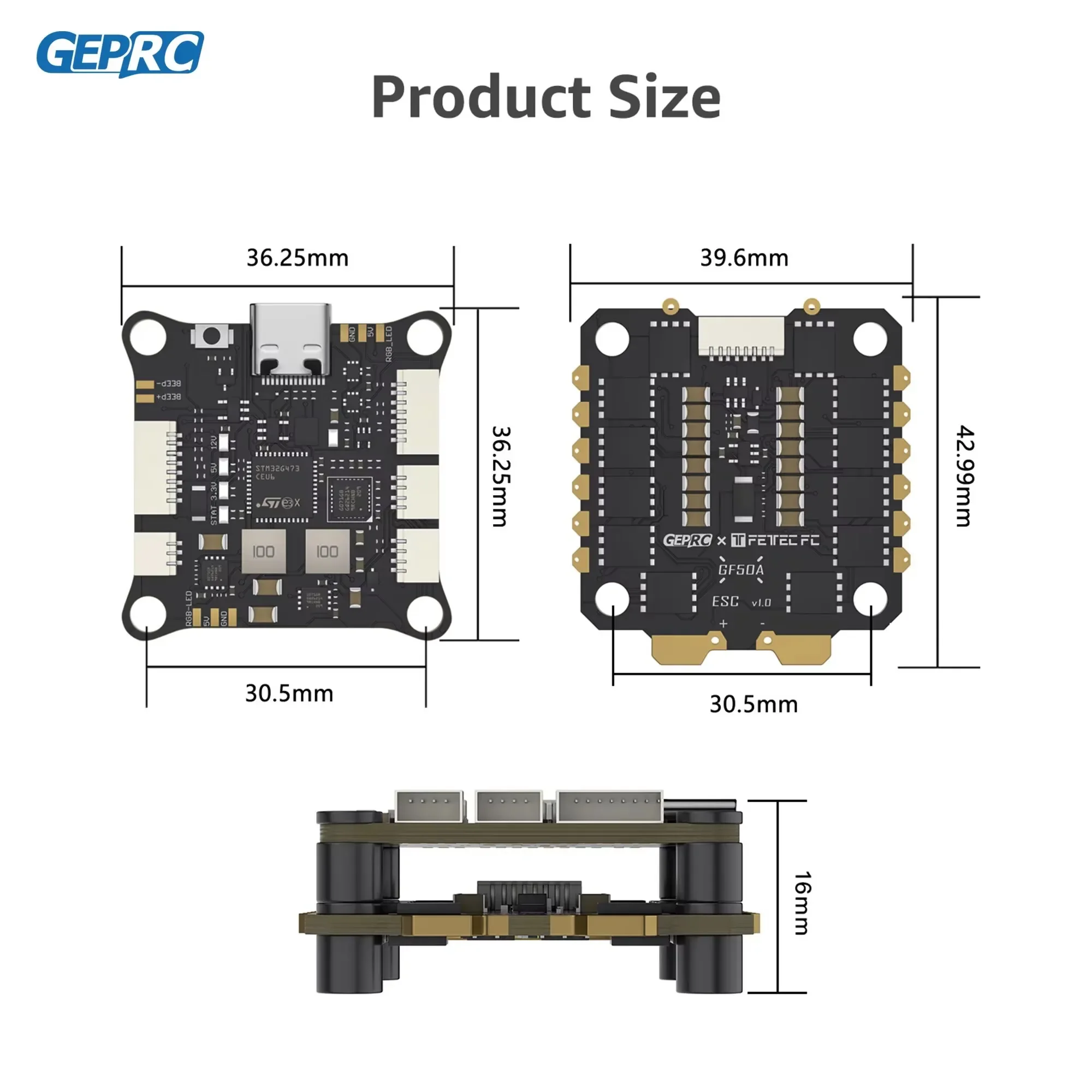 GEPRC Fettec G4 Alpha GF50A FPV Stack G473 Flight Controller FETTEC S2M Dshot2400 GF50A 4IN1 ESC for FPV Freestyle Drone Model