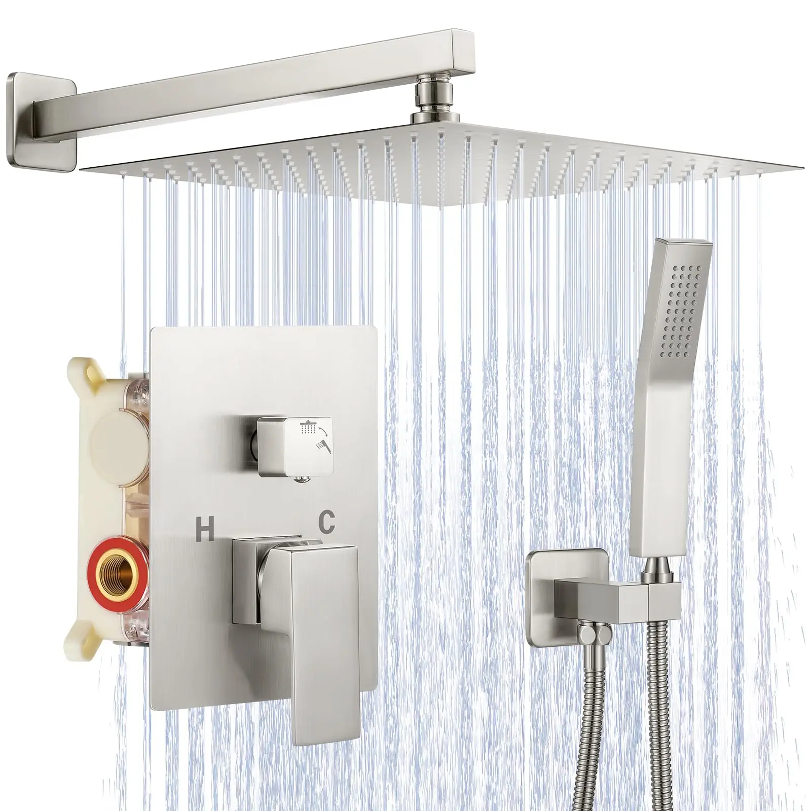 

12 Inch Brushed Stainless Steel Rain Shower System With Handheld Sprayer Wall Mounted High Pressure