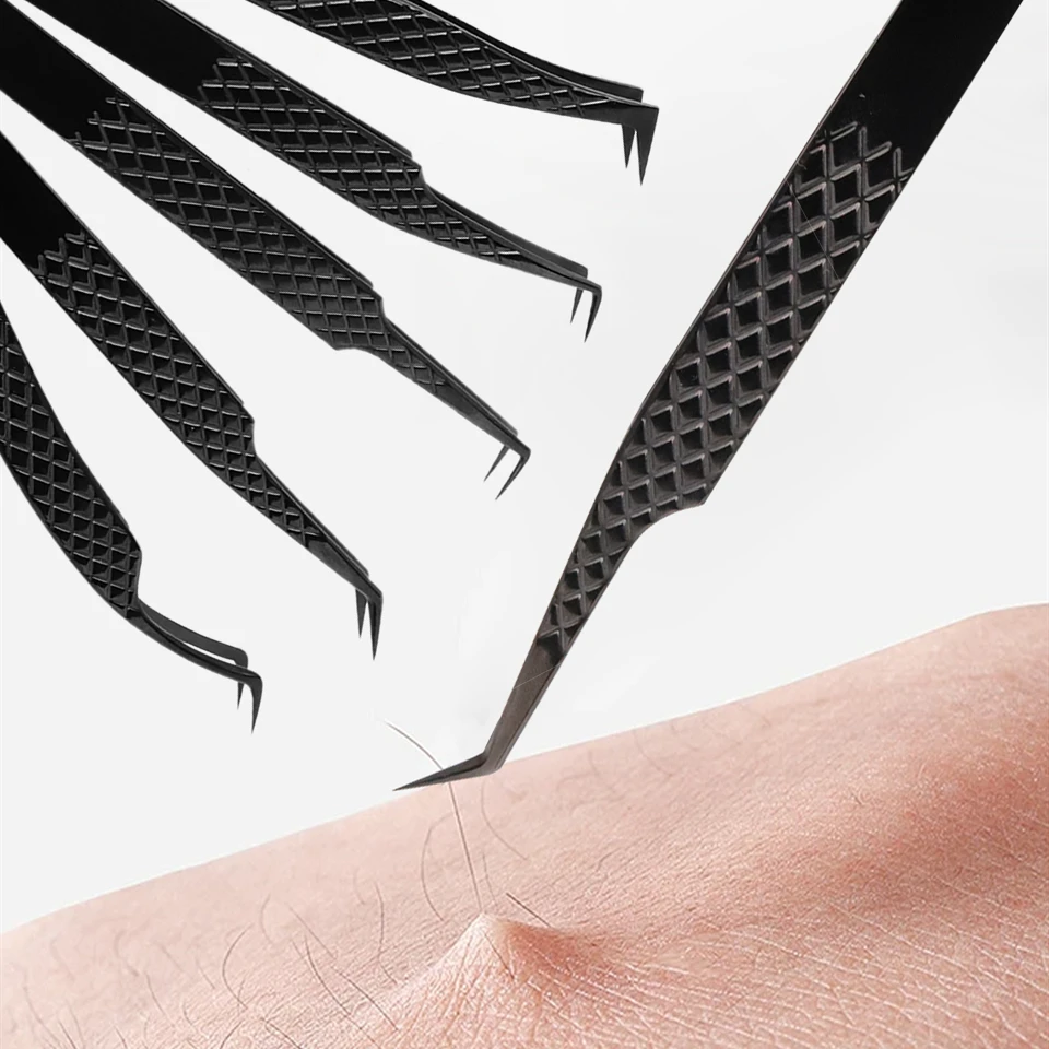 جديد 1 قطعة مكافحة ساكنة الزاوية اليمنى وملقط منحني لملحقات رمش وعزلة الحاجب نانو دقيقة لاش الملقط أداة #1