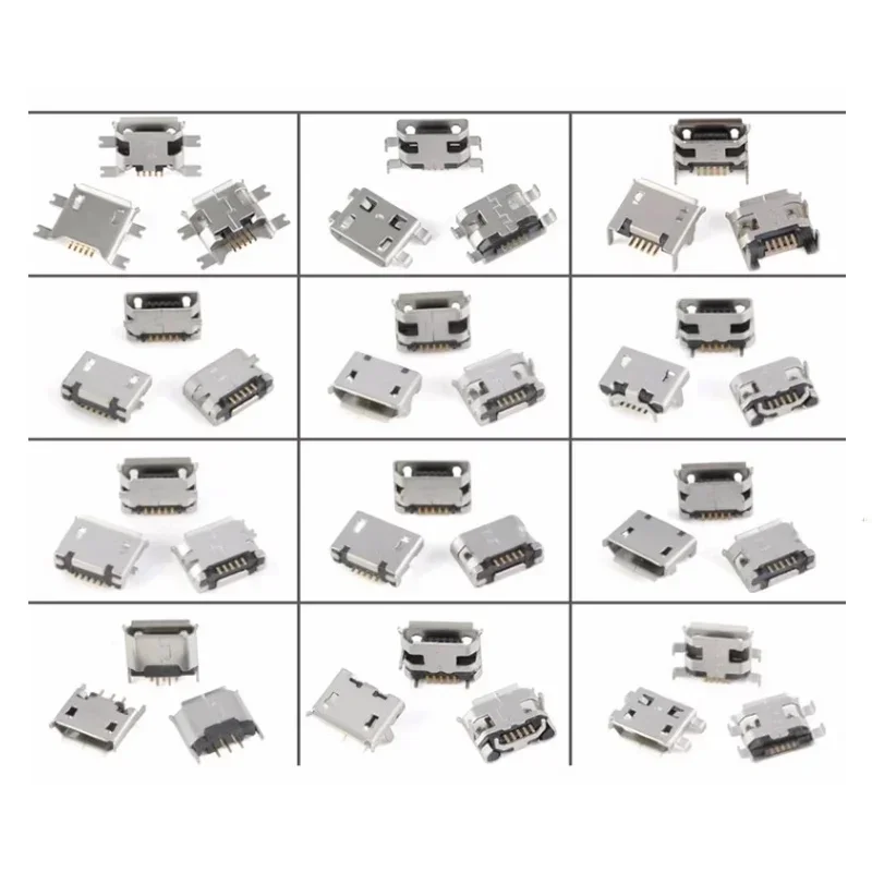 60pcs/lot 5 Pin SMT Socket Connector Micro USB Type B Female Placement 12 Models SMD DIP Socket Connector