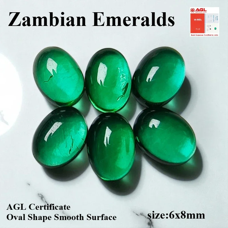 

Lab Grown Zambian Emeralds Oval Shape Smooth Surface with Cracks Inclusions Inside Selectable AGL Certificate