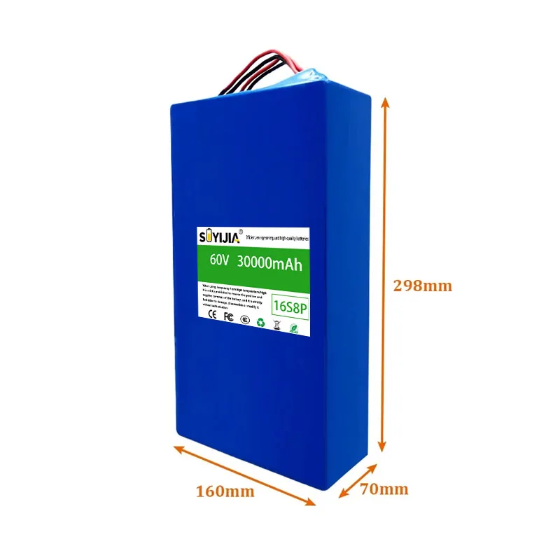 1000-3000W High-Power 60V 30Ah 18650 Brand New Lithium Battery Pack 16S8P Suitable for Various Transportation Vehicles