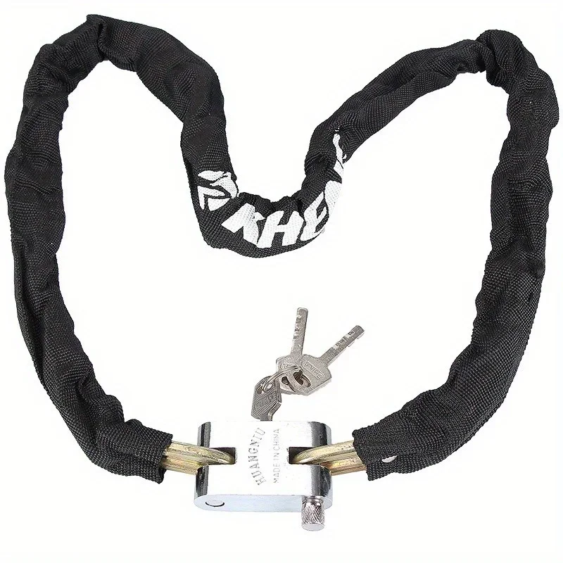 1Pc Premium Black Bike Lock with Manganese Steel Chain Heavy Duty for Mountain Bikes Cycling