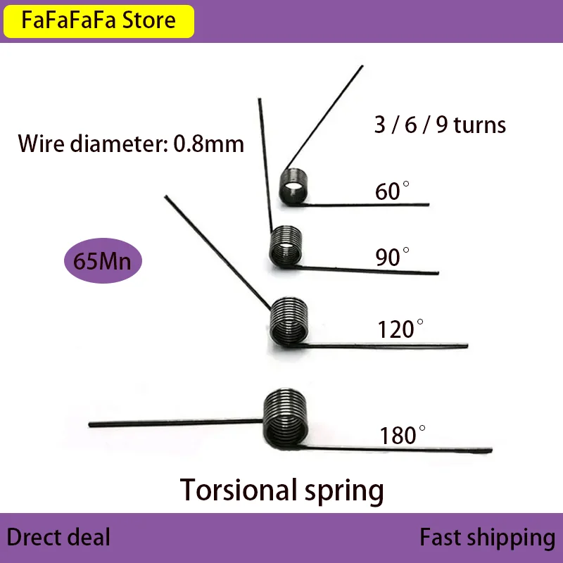 

V-shaped Torsion Coil Torsion Spring 65Mn Steel Spring Wire Diameter 0.8mm 3/6/9 Turns Angle 60 90 120 180 Degrees 10PCS