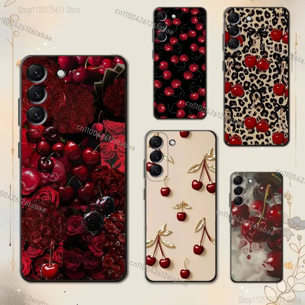 Cute cherry Black Cherry Bow For Samsung Galaxy A73,31,32,72,41,53,52,71,22,5G,Note,J7,8,9 Soft Black Phone Case