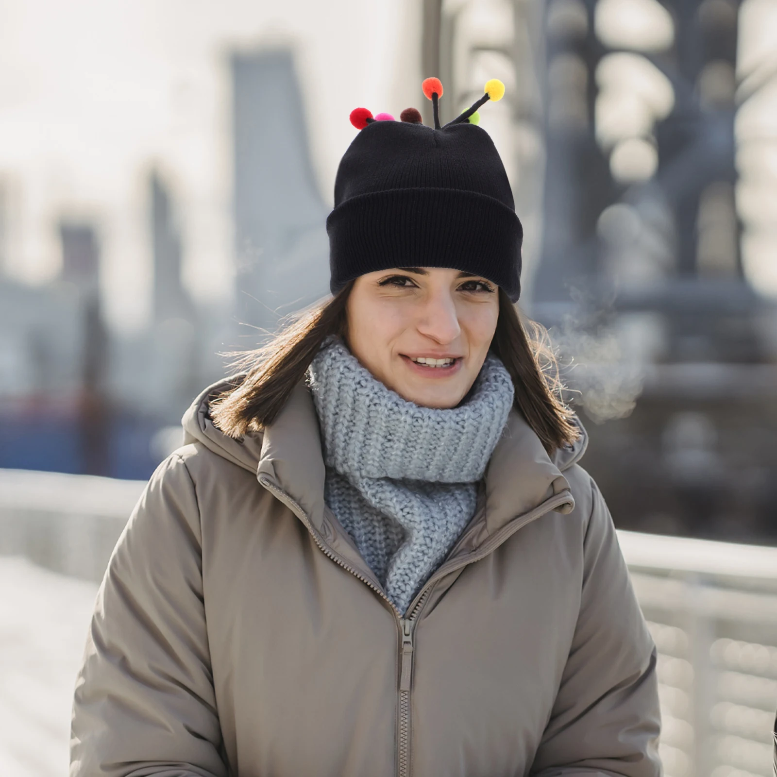 

Colorful Funny Pom Pom Knit Beanie Hat Cozy Winter Warm Headwear for Men Women Cold Weather Outdoor Warm Beanie for Women