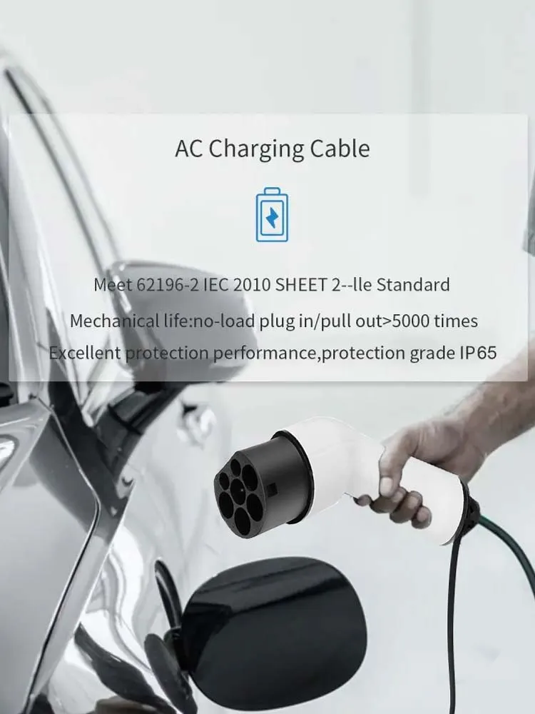 Kabel do ładowania samochodów elektrycznych Teschev 16A/32A 22kW, kabel Typu 2 do Typu 2, kabel do szybkiego ładowania kompatybilny z Tesla i BEV/PHEV — 2