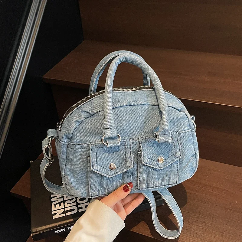 

2025 Punk Style Denim Shoulder Bag For Women Vintage Canvas Handbag Designer Jean Bag Casual Canvas Crossbody Mobile Phone Bag
