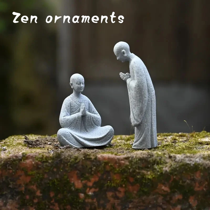 المحارب الصيني متمنيا الراهب دارما المشهد الصغير حجر خزان الأسماك موس المناظر الطبيعية زن الشرقية الجمالية حديقة الديكور